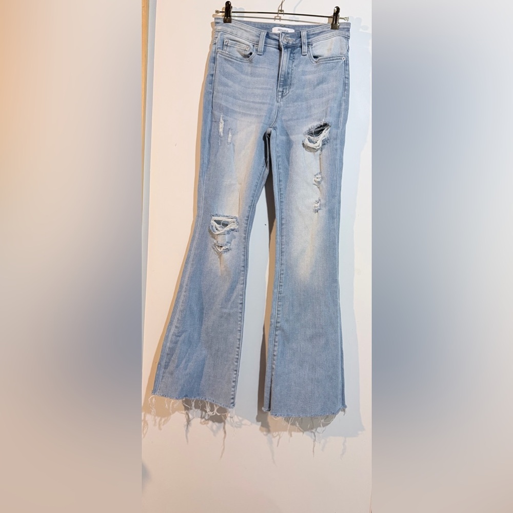 Light Blue Distressed Flare Jeans - Women's